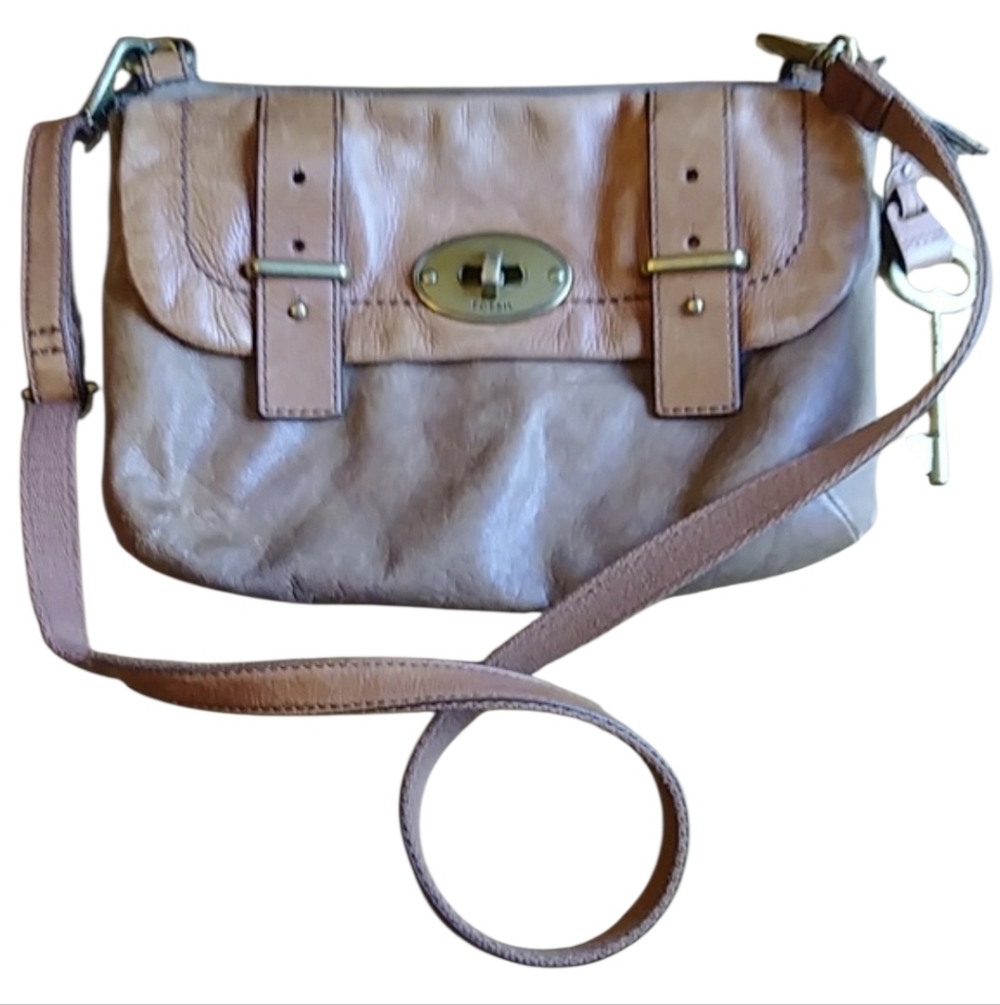 Vintage Fossil Distressed genuine leather crossbody Shoulder Messenger bag purse
